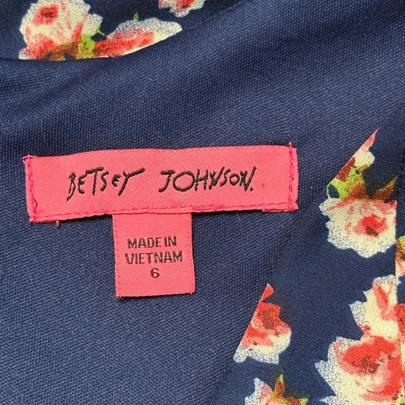 Betsey Johnson Lined Navy Floral V-Neck Midi Dress size 6 - Picture 6 of 14